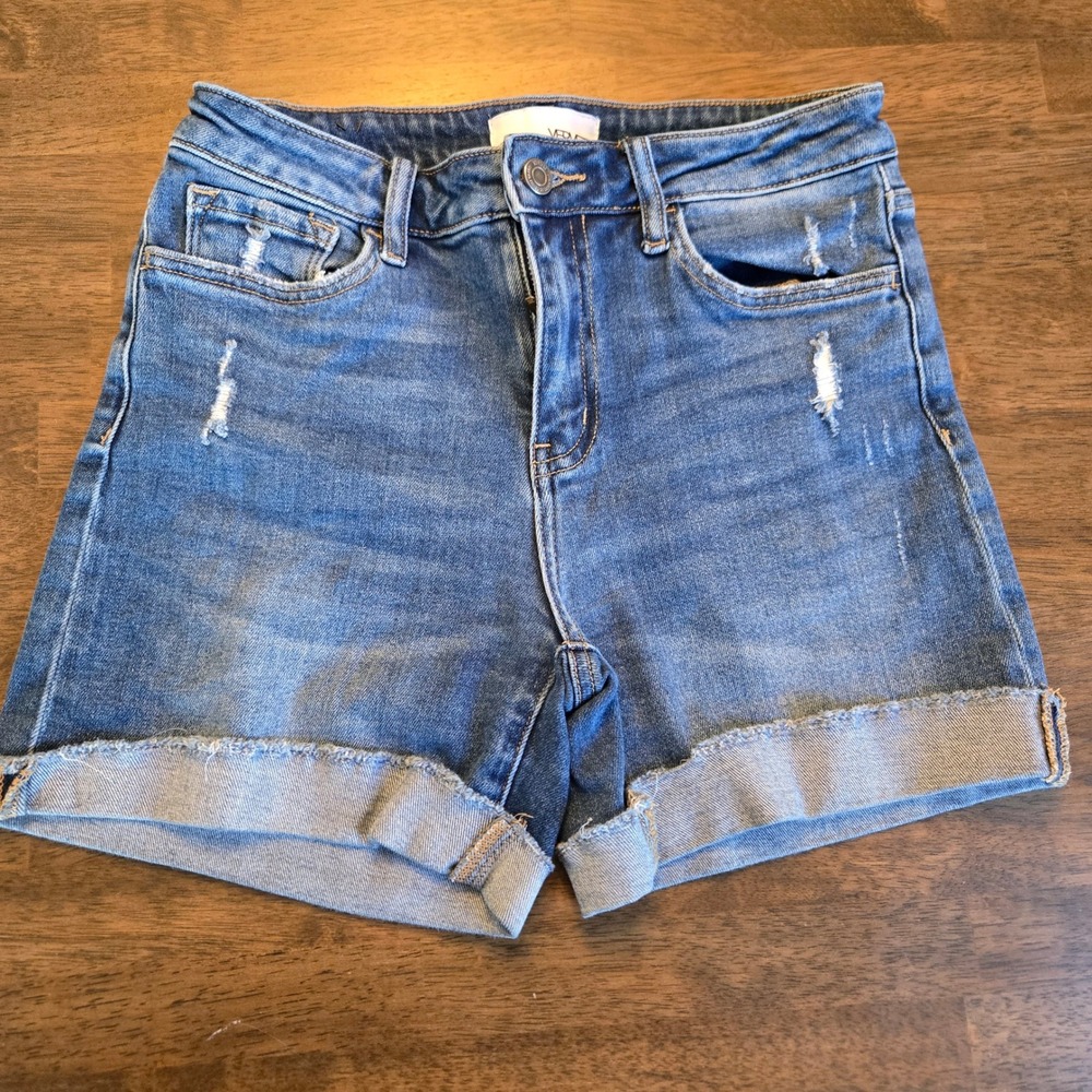 Vervet Los Angeles Womens Medium Wash Distressed High Rise Denim Shorts M